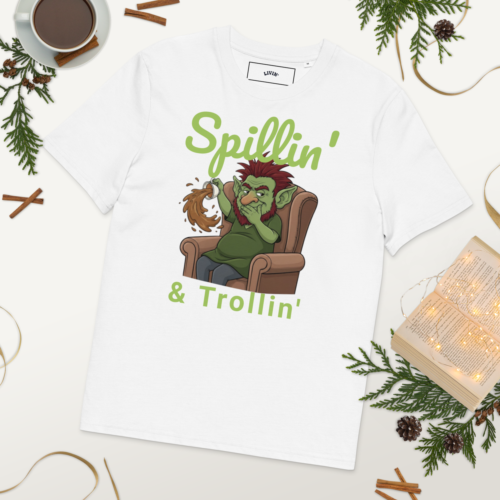Troll Spilling Tea Unisex Organic Eco T-shirt